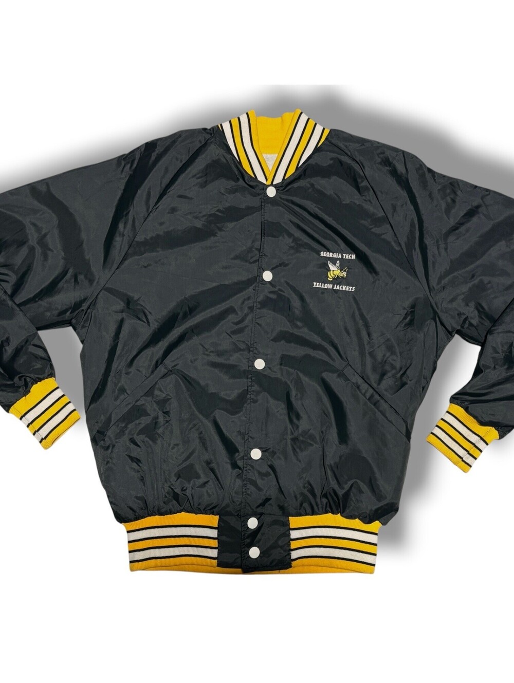 Vintage BIKE Georgia Tech Yellow Jackets Satin Bomber Jacket USA Made M 80s